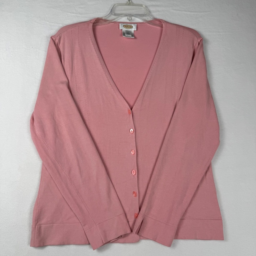 Talbots Silk Blend Cardigan Large Pink V-Neck Button Front Preppy Coquette 1873